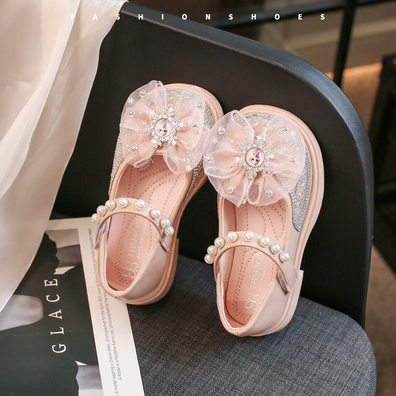 Zapatos de cristal para niñas zapatos de cuero princesa para niños 2025 nuevos zapatos de un solo niño arco de estilo extranjero zapatos de chicas