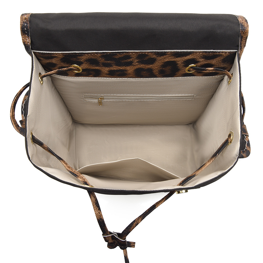 Amazon nueva mochila de tela Oxford para mujer casual moda estampado de leopardo contraste color antirrobo mochila para computadora de gran capacidad