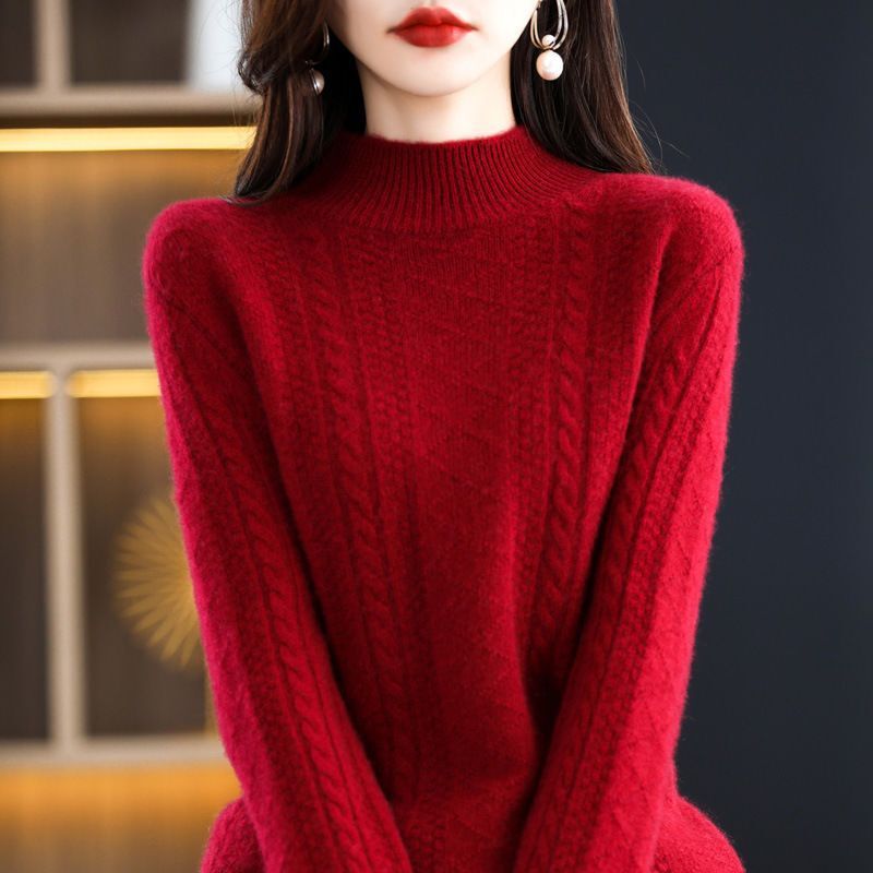【Yangyang Family】Knitted Sweater for Women, Pullover Half-High Collar, Elegant Inner Layer for Moms, Plus Size Thickened Base Shirt 【Yangyang Family】Knitted Sweater for Women, Pullover Half-High Collar, Elegant Inner Layer for Moms, Plus Size Thickened Base Shirt