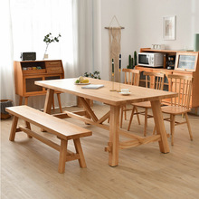 欧式实木餐桌原木色别墅长方形3米饭桌小户型简约北欧餐桌椅组合