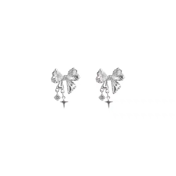 elegant earrings pearl with zircon with bow with tassels