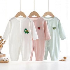 嬰兒連體衣夏季無骨長袖薄款新生兒莫代爾衣服男女寶寶空調服睡衣