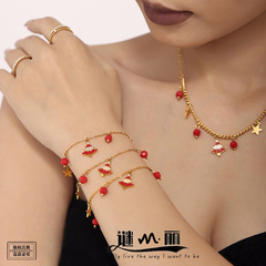 谜丽珐琅彩釉镶嵌锆石圣诞树项链女手链耳环套装不锈钢氛围感饰品