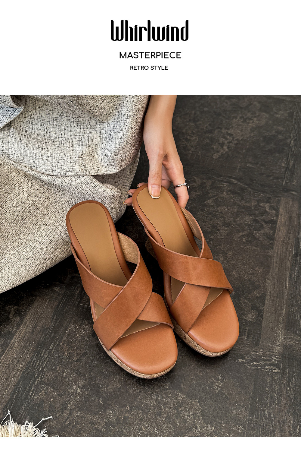 Sandal cao gót nữ quai chéo hở mũi đế xuồng tăng chiều cao — màu nâu, Hồng tím, màu trắng ngà chi tiết 13