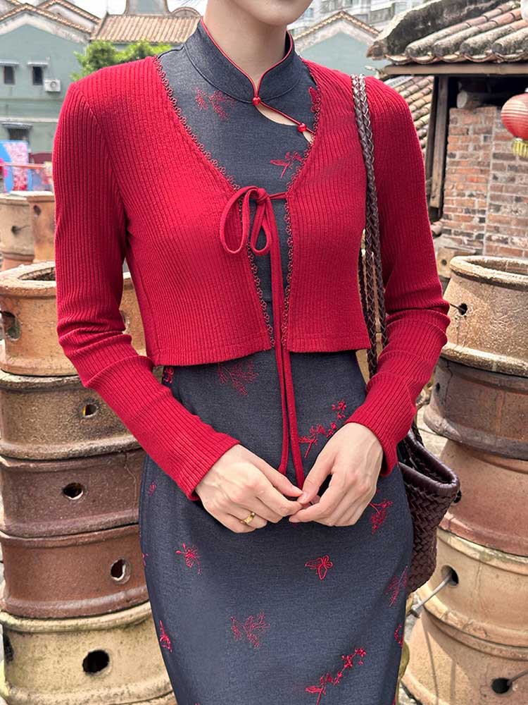 Sujin New Chinese Butterfly Print Modified Qipao For Women, Playful And Cute, Early Autumn National Style Stand Collar_ecoleips.com