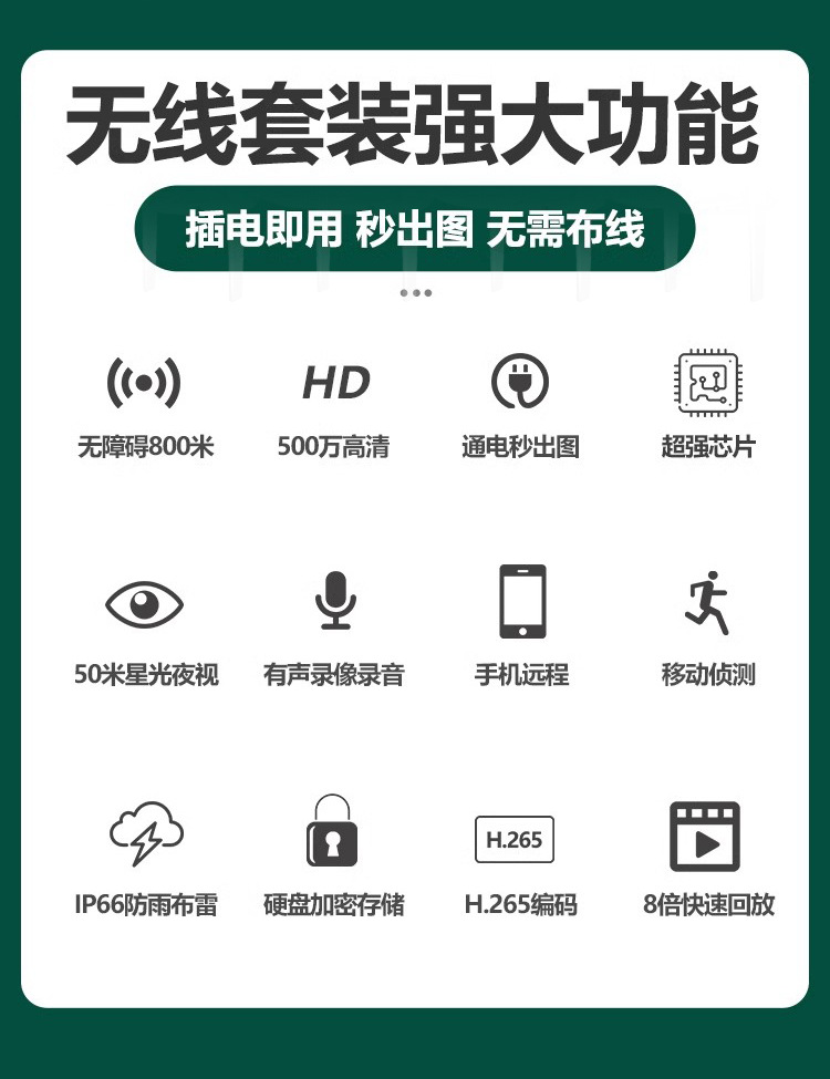 无线带屏监控套装8路高清硬盘录像机免布线摄像头无线WiFi户