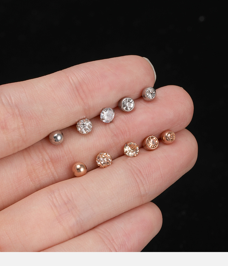 Cross Border Hot Sale Stainless Steel Zircon Ear Bone Nail Personality Face Slimming Rose Gold Titanium Steel Piercing Ear Studs Supply detail image 8