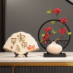 中国风平安喜乐扇子酒柜摆件客厅玄关电视柜书房办公室陶瓷装饰品