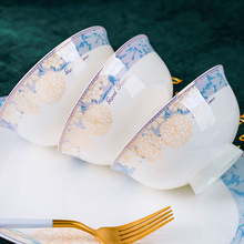 景德镇骨瓷餐具金镶玉高脚碗纯手工描金家用吃饭小碗防烫简约轻奢