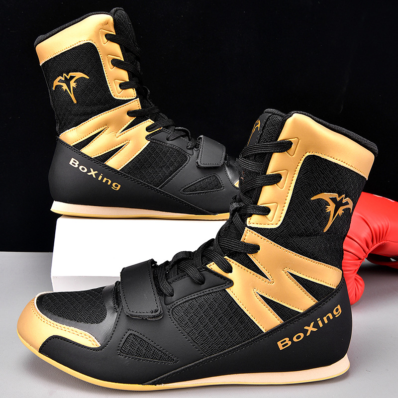Explosiones transfronterizas para hombres adultos nuevos zapatos de boxeo zapatos de lucha libre resistentes al desgaste de color sólido de alta explosión zapatos de lucha libre de boxeo largo
