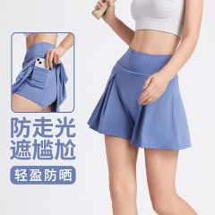 Spring and summer new cool sun protection pleated tennis skirt high waist slimming fake two piece anti-exposure yoga skirt with pockets on both sides