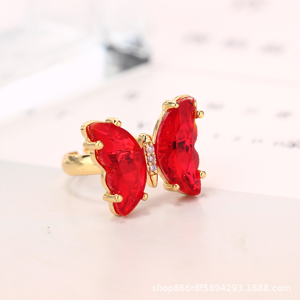 Venta caliente transfronteriza 18K oro real electrochapado circón mariposa anillo ajustable abierto personalidad femenina INS Mori pulsera