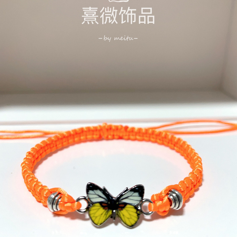 Cross-border Hot-selling Braided Rope Bracelet Handmade Multi-color Butterfly Couple Adjustable Bracelet Fashion Friendship Girl Gift