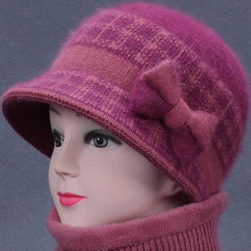 Warm Knitted Beanie Hat With Bowknot For Elderly Women Winter_voghion.com