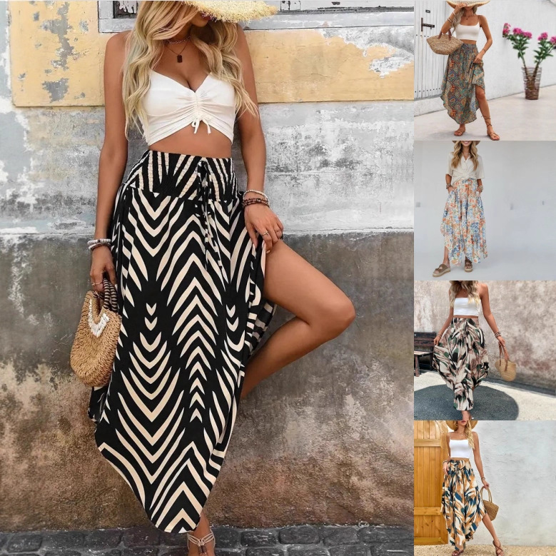 Amazon European and American Cross-Border Spring and Summer Bohemian Ethnic Style Personalized Printed A-Line Fashion Half-Length Casual Skirt