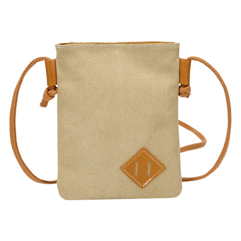 High-grade encrypted canvas with real cowhide large screen vertical canvas mobile phone bag casual light shoulder cross-body coin purse