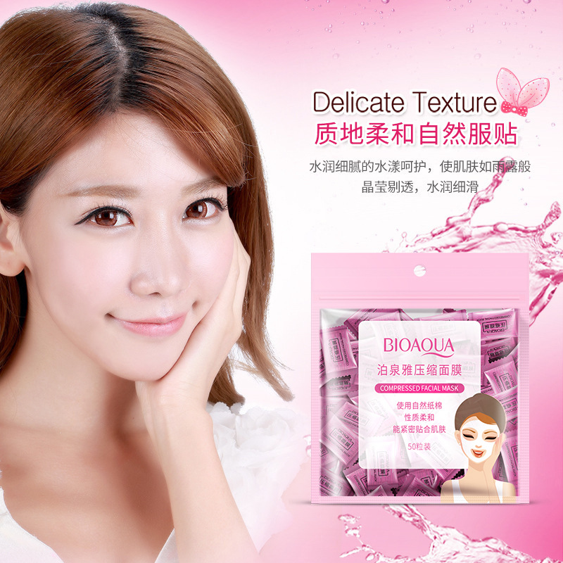 Mascarilla facial comprimida Boquanya, empaquetada individualmente, portátil, desechable, de papel no tejido, disponible en stock del fabricante para venta al por mayor.