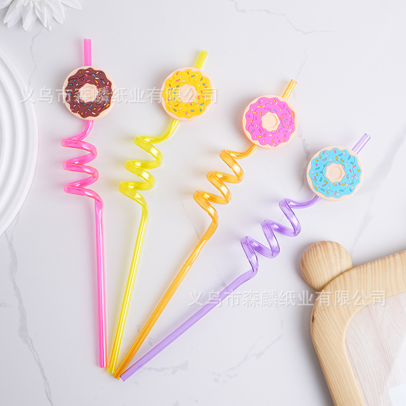 Transfronterizo Amazon dibujos animados forma paja creativa fiesta de cumpleaños decoración espiral curvado arte paja al por mayor