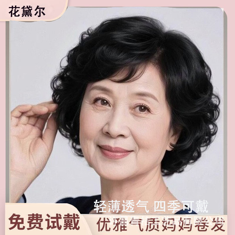 Short Wig for Women, Real Hair, Middle-Aged and Elderly Mom Style, Full Head Cover to Cover Gray Hair, Short Curly Hair, Natural Wig, Pear Blossom Curls Short Wig for Women, Real Hair, Middle-Aged and Elderly Mom Style, Full Head Cover to Cover Gray Hair, Short Curly Hair, Natural Wig, Pear Blossom Curls