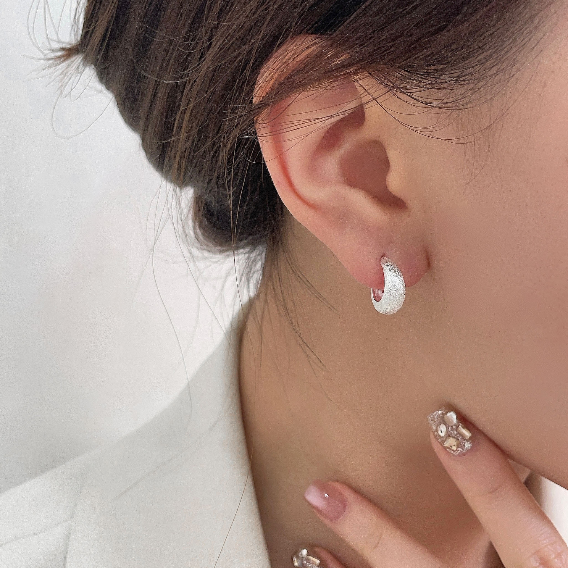 S925純銀韓國時尚耳環女拉絲磨砂耳飾小眾高級感氣質簡約百搭耳釘