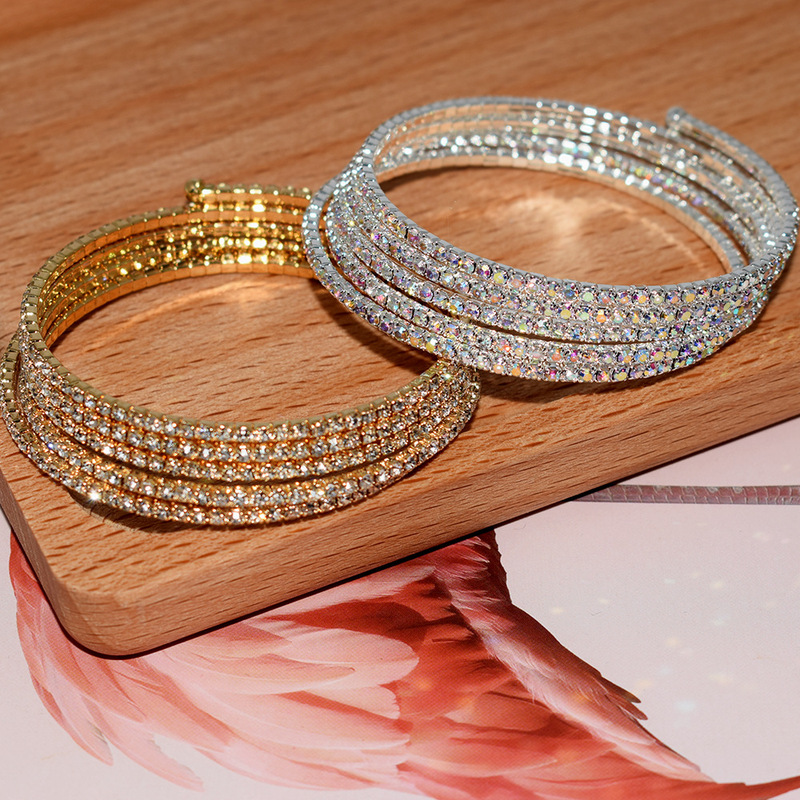 Three-five rows of steel wire elastic fashion bracelet women's fashion simple rhinestone bracelet Japanese and Korean accessories manufacturers wholesale Three-five rows of steel wire elastic fashion bracelet women's fashion simple rhinestone bracelet Japanese and Korean accessories manufacturers wholesale