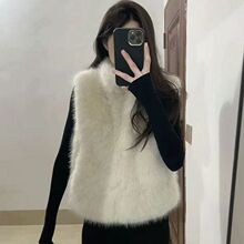 妈妈秋冬装仿水貂绒马甲2025大码宽松拉链上衣纯色马夹坎肩通勤