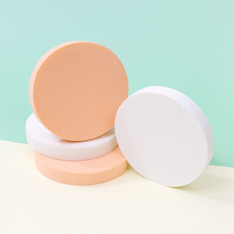 Fábrica de polvo redondo plano personalizado no comer polvo no látex cosmético esponja almohadilla de aire seca y húmeda al por mayor transfronteriza