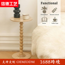 跨境美式圆形沙发边几茶几实木客厅角几沙发置物架卧室木质床头桌