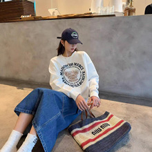 现货韩国小众2025秋款金秋天同款FABULOUS小熊情侣圆领卫衣上衣女