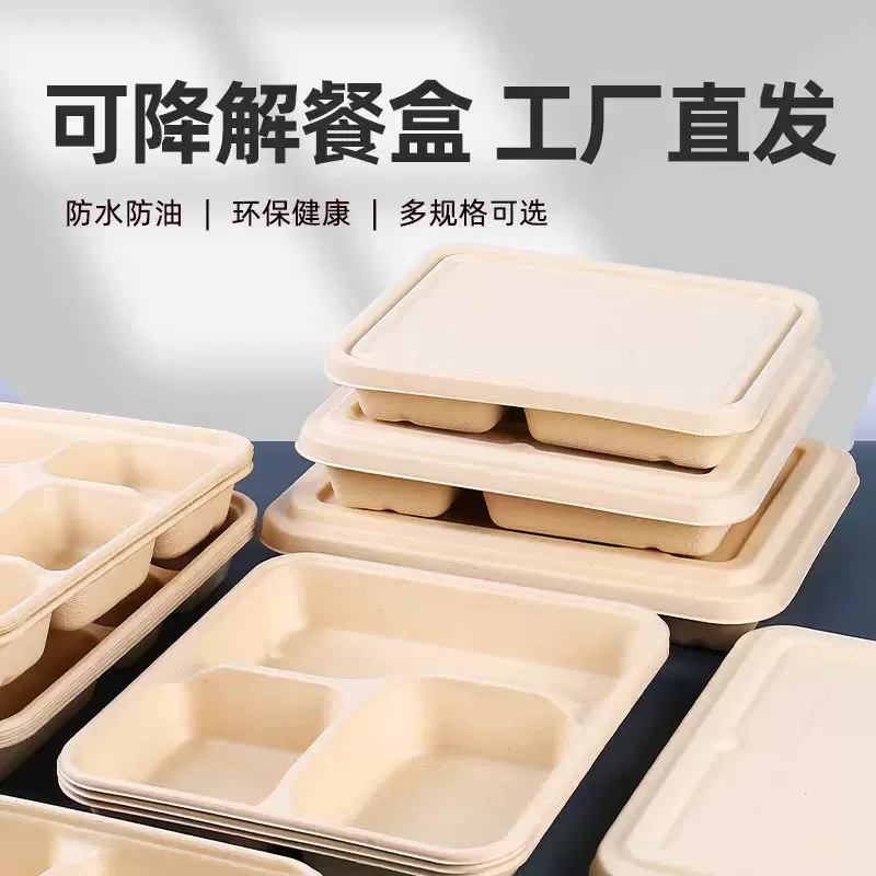 厂家批发一次性餐打包盒多格外卖盒环保可降解分格餐盘打包餐盘