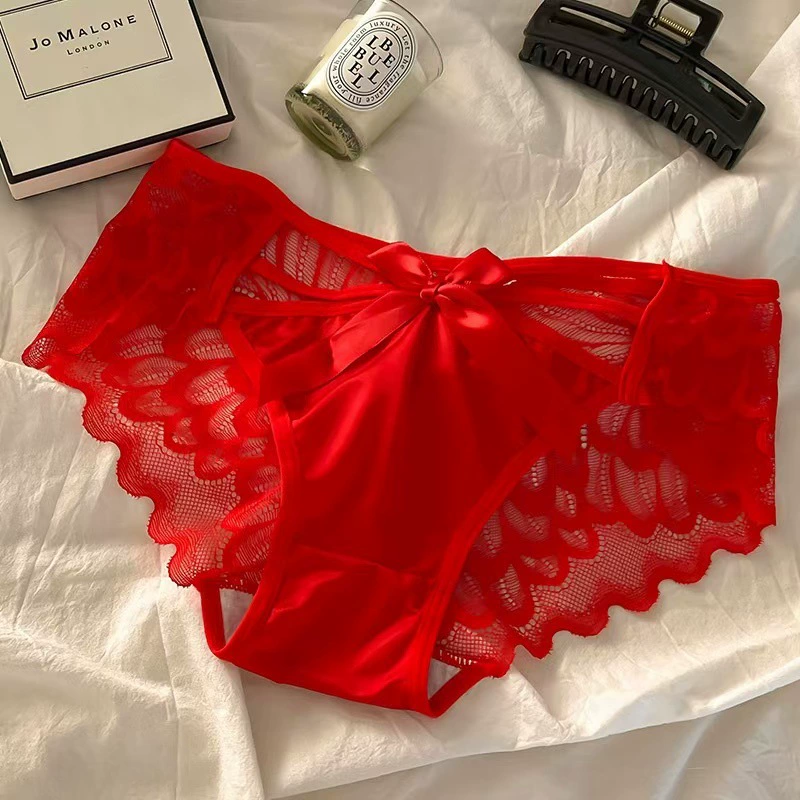 Японский стиль женские трусы Lace, хлопковая смесь, средняя талия с декоративным бантом, дышащие