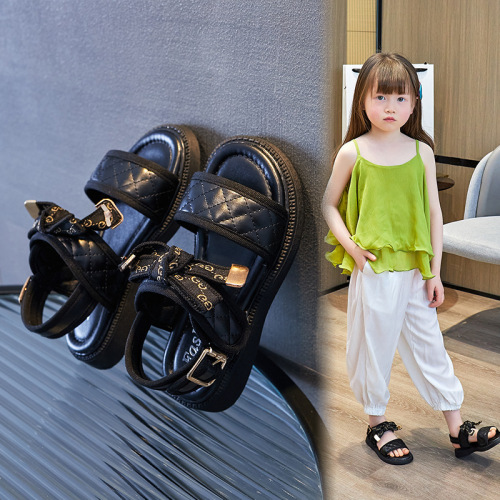 Girls Sandals 2024 New Fashion Summer Little and Middle-aged Girls Princess Shoes Soft Sole Beach Baby Shoes