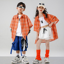 六一儿童街舞演出服女童爵士舞套装男童嘻哈短袖少儿hiphop表演服