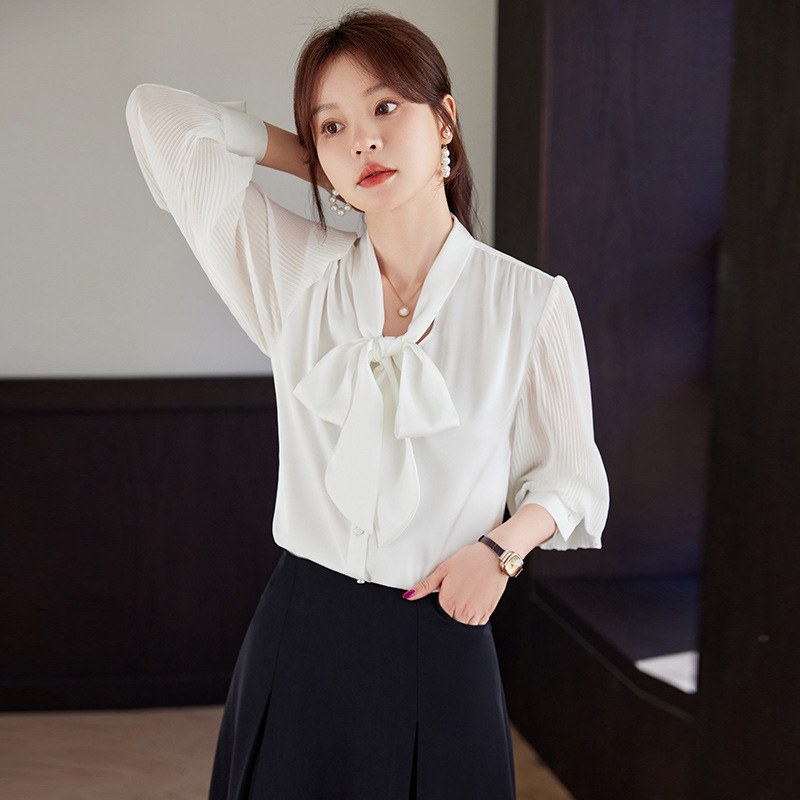 Summer professional elegant shirt with bow