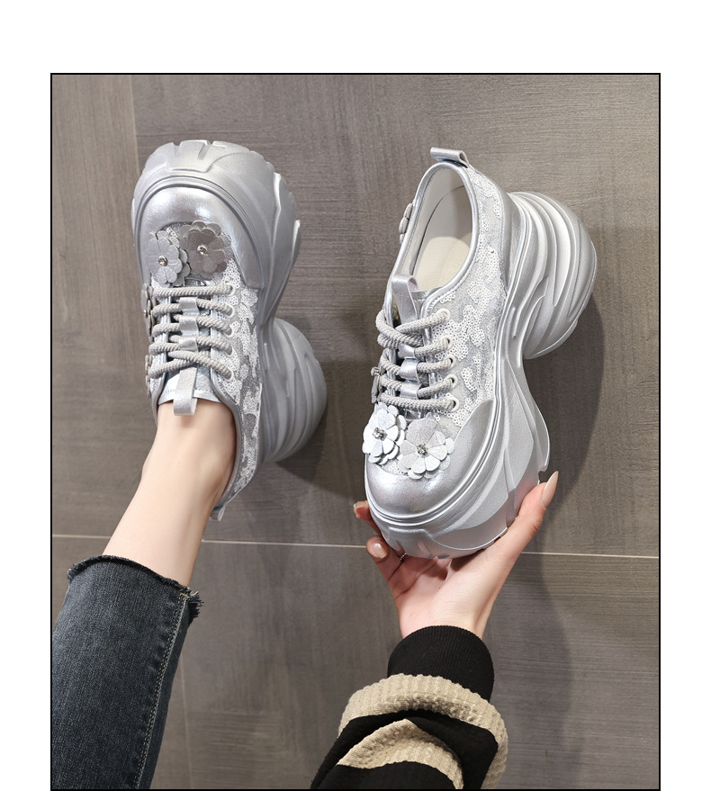 Giày sneaker nữ chunky đế dày tăng chiều cao, lưới thoáng khí — Màu trắng chi tiết 16