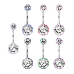Hot-selling Stainless Steel Navel Studs, Belly Jewelry with Acrylic Glitter Strips and Double Rhinestones—Wholesale