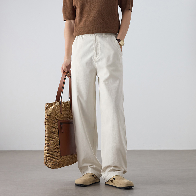 Spring and Summer Silk Linen Casual Pants for Men, Loose and High-End Wide-Leg Pants, Men's Solid Color Versatile Workwear Straight-Leg Pants