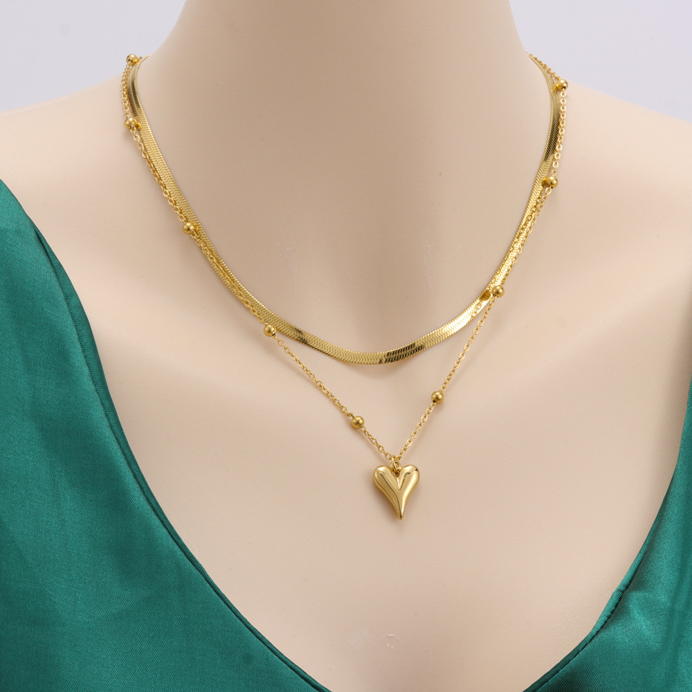 1 Piece Quantity Fashion Heart Shape Stainless Steel Plating Layered Necklaces 1 Piece