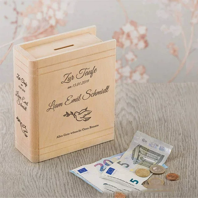 Wooden creative wallet, piggy bank, children's silver coin, storage box