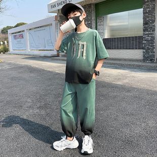 New Style Can Be Shipped on Behalf of New Boys Summer Suit Gradient Kidsren's Boys Quick-Drying Short-Sleeved T-Shirt Casual Pants