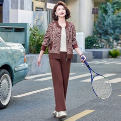 2025春と秋のお母さんは新しい服を着て、上着のズボンを二つセットします。