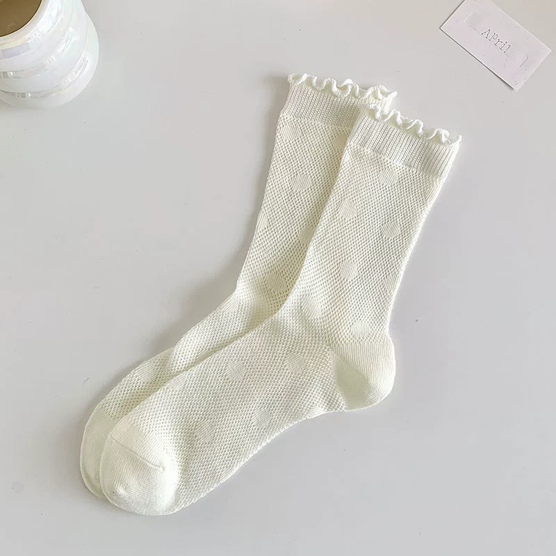 Summer breathable white spring knee socks, mid-length