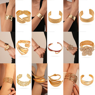 Europe and the United States cross-border round geometric leaf opening bracelet retro metal bracelet exaggerated high-end jewelry wholesale
