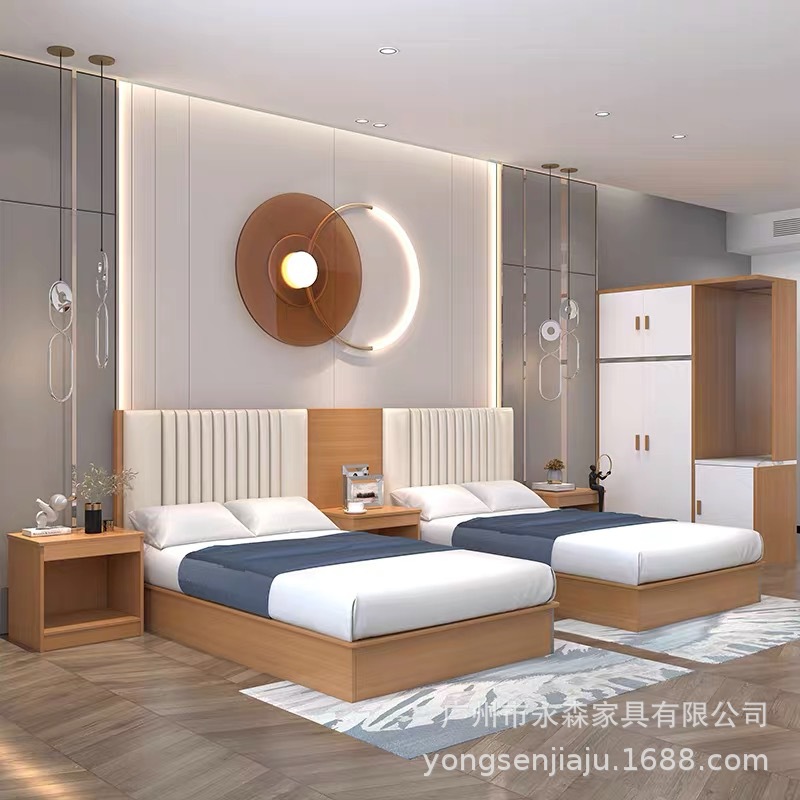 宾馆家具双人床民宿公寓式床箱电视柜出租屋单人客房酒店标间全套-阿里巴巴