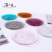 日式煙花碗碟套裝家用彩色玻璃碗水果盤子ins餐具透明甜品冰粉碗