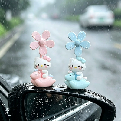 Cute and Adorable KT Cat Electric Car Interior Decoration Rotating Windmill Bicycle Ornament Office Desk Car Decoration (Car ornaments) - decorative-item1-pink-kt-cat-1-blue-kt-catwith-adhesive