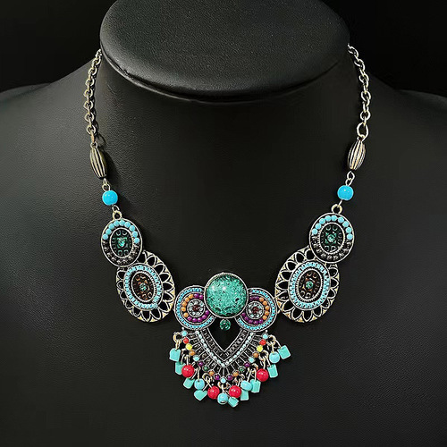 European and American fashion simple bohemian ethnic style retro temperament water drop turquoise women's earrings necklace set