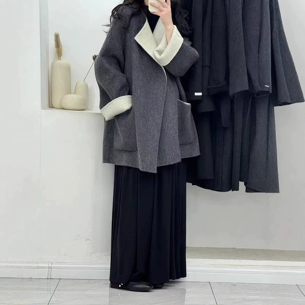 Двухсторонний двухцветный шарф с двухцветным шарфом двухсторонний шерстяной пальто