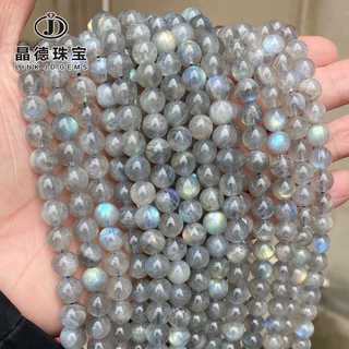 晶德珠宝 天然拉长石灰月光散珠手链半成品圆珠diy饰品配件批发