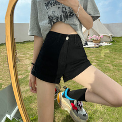 黒カールデニムショートパンツ夏新ハイウエストファッションルーズ痩身ホットガール春ホットパンツ